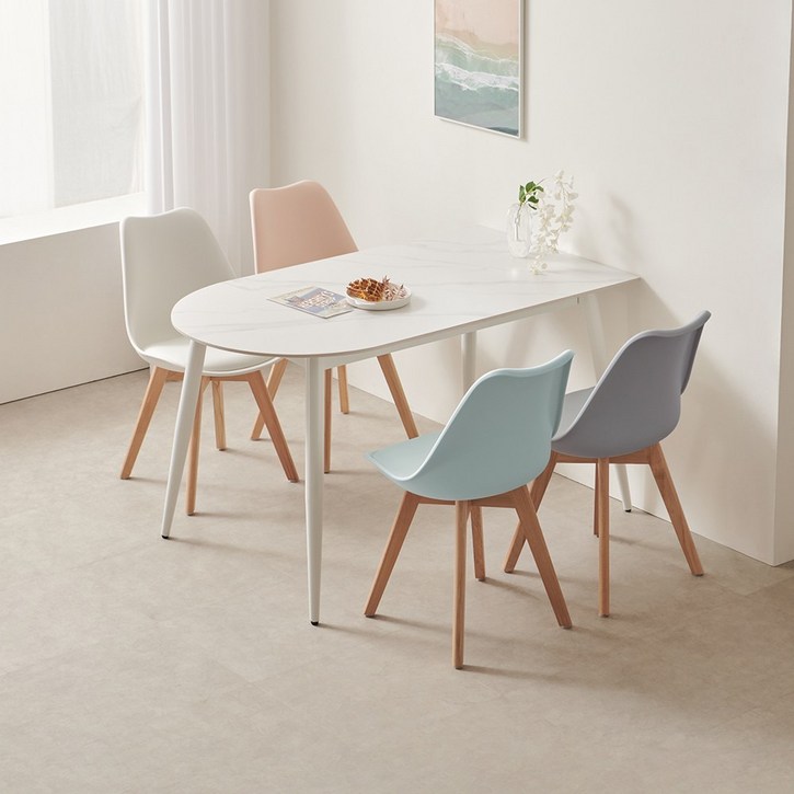 라로퍼니처 에버 1350 반타원 포세린 통 세라믹 4인 식탁 세트, 색상화이트 4