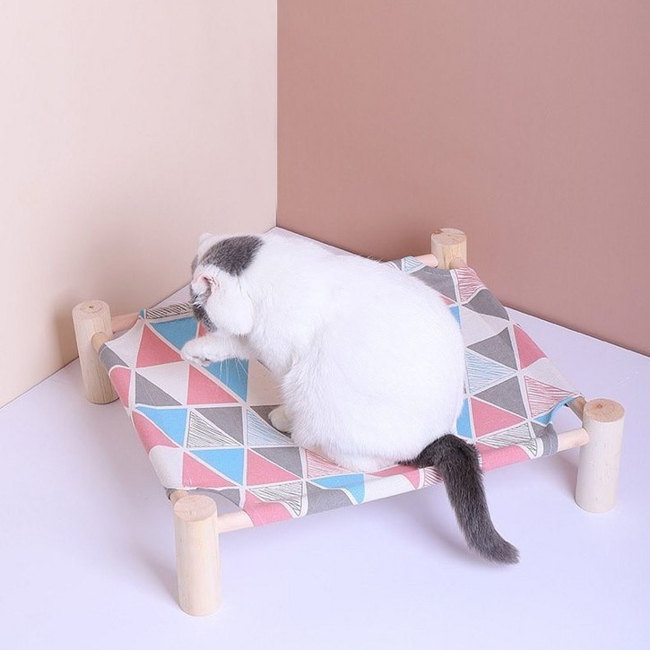 반려동물 고양이 강아지 해먹 침대 원목 이동식 쇼파 의자, 핑크블루 4