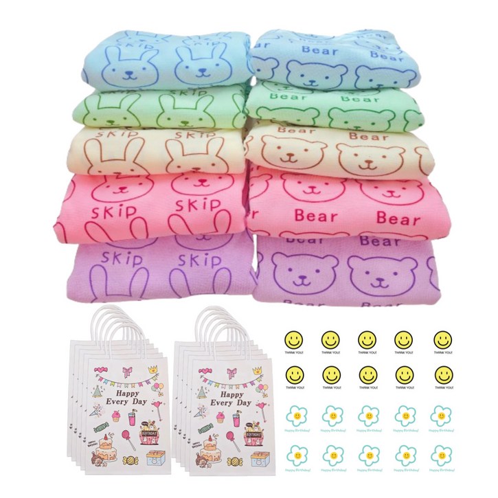미포리댁 어린이집 생일 답례품 선물 유치원 졸업 입학 구디백 비치타올 수건, 10개, 비치타올+쇼핑백