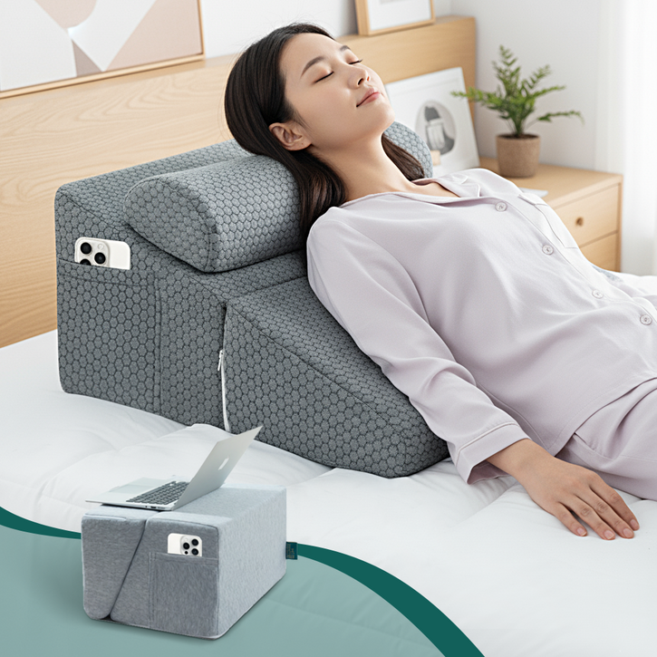 텍스스테드 접이식 다기능 삼각쿠션 웨지 필로우, 다크그레이