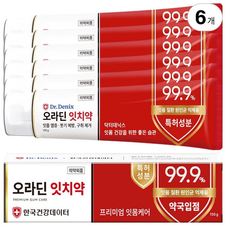 닥터데닉스 약국 오라딘 잇치약 대용량 잇몸 염증 붓기 케어, 6개, 150ml