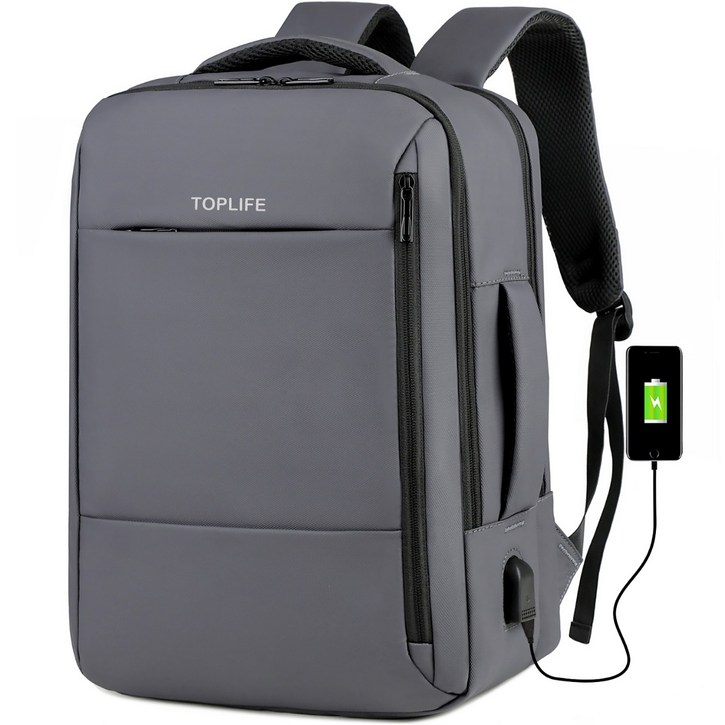 TOPLIFE 직장인 대학생 대용량 여행용 17인치 방수 노트북 백팩 USB 충전