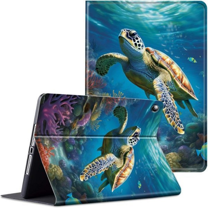 갤럭시 탭 A8 10.5 케이스 2022 슬림 PU 가죽 폴리오 스탠드 다중 시야각 자동 켜짐꺼짐 커버 태블릿 SMX200X205X207 귀여운 거북이