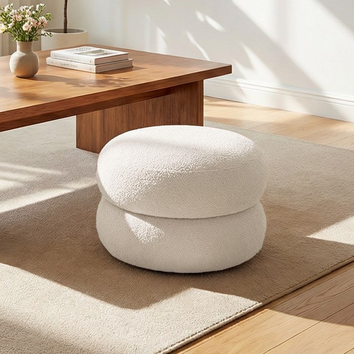 FONOW 램스울 스툴 화장대거실헌관  미니 인테리어 의자  낮은 의자 1인용 스툴 의자