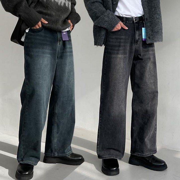 [숏,기본,롱/S~3XL] 남자 스판 워싱 와이드 데님 청바지 진청 연청 흑청 블랙진 세미와이드 밴딩 데님 6594