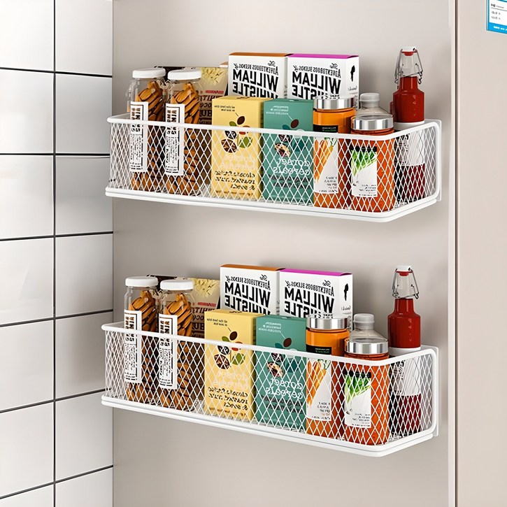 Allilio 냉장고 자석 선반 현관문 세탁기 수납 선반 양념병 수납 냉장고 사이드랙, 2개, 화이트