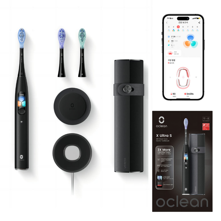 [공식수입] 오클린 Oclean 고급 음파 전동칫솔 X Ultra S 전용APP연동 AI 음성 양치 가이드, 1세트, 블랙, X Ultra S