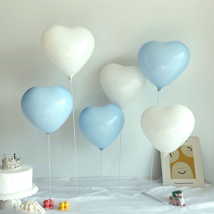 하트 풍선 스탠드 슬림스탠드 생일 기념일 파티 하늘색, 2세트, 블루+화이트