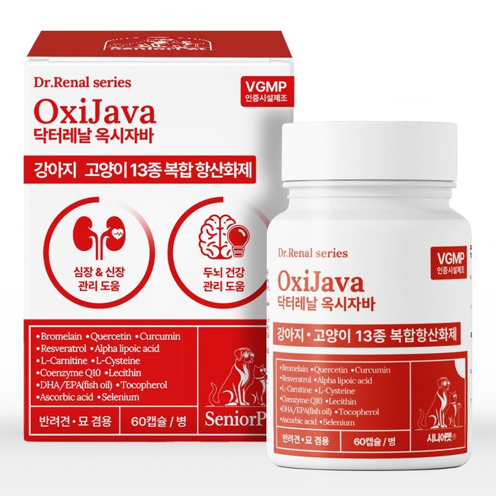 시니어펫 프리미엄 13종 안티에이지 항산화제 60캡슐, 60정, 신장/심장/간, 1개