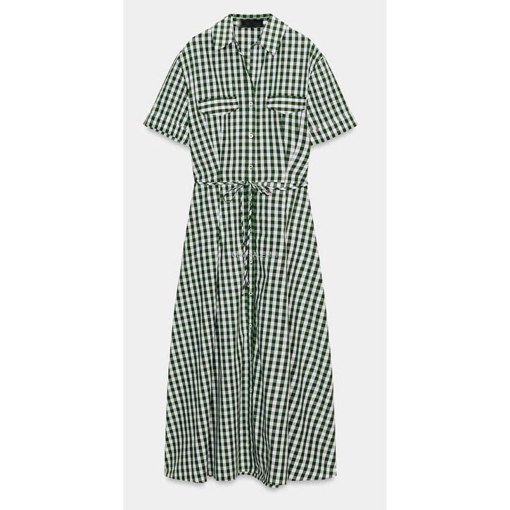 자라 ZW 컬렉션 깅엄 체크 셔츠 원피스 2507041