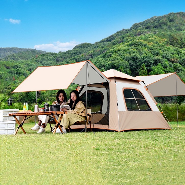 타오진 원터치 캠핑 텐트 + 그늘막 2-in-1 방수 모기 방제 차양 텐트