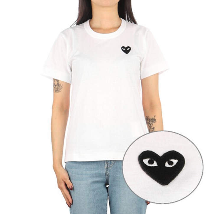 [꼼데가르송] 23SS (P1T063 WHITE) 여성 블랙와펜 반팔 티셔츠