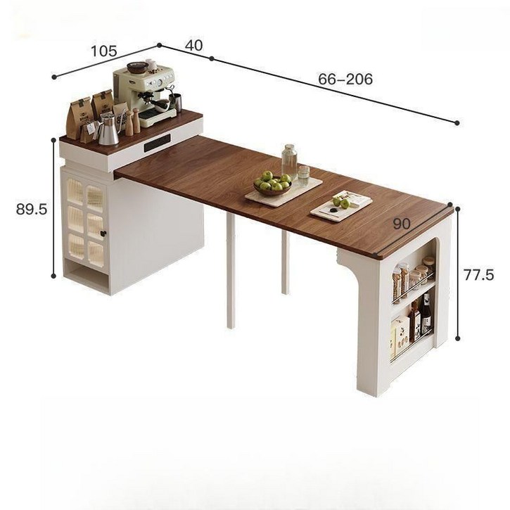 늘어나는 테이블 확장형 식탁 인출식 접이식 폴딩 가변형, 월넛 컬러  E0 등급 친환경 상판