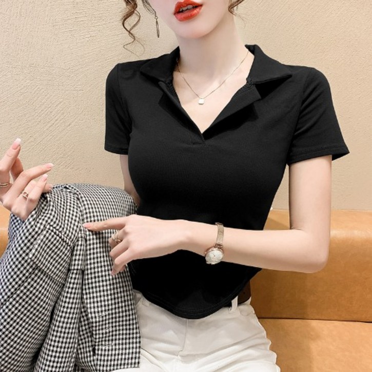 Ogfaour 여성 여름 숏 슬림 순면 반팔 티셔츠