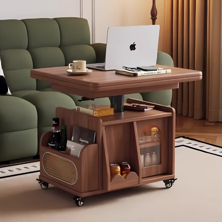 멀티프트 실용적인 리프트업 테이블 이동식 확장형 거실 커피 높이조절 서랍형, 월넛