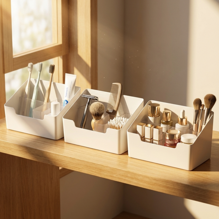 에코스윗 욕실 정리함 수납장 바구니 트레이, 화이트3개