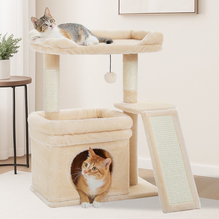 PAWZ Road 3단 다색 귀여운 고양이 소형 캣타워, 탑 라운지 +사다리+ 숨숨집
