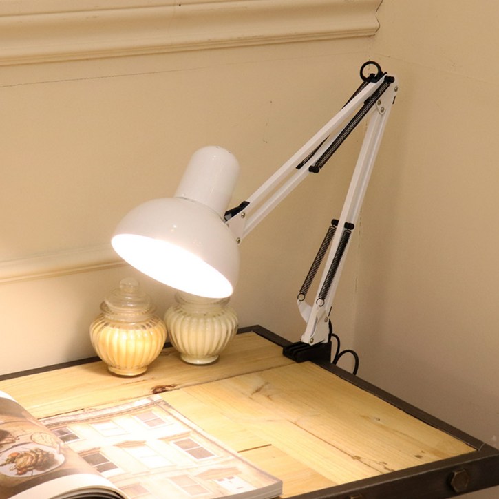 집게형 클램프 스탠드 북라이트 제도등 조명 관절이 자유로운 책상스탠드조명, 화이트