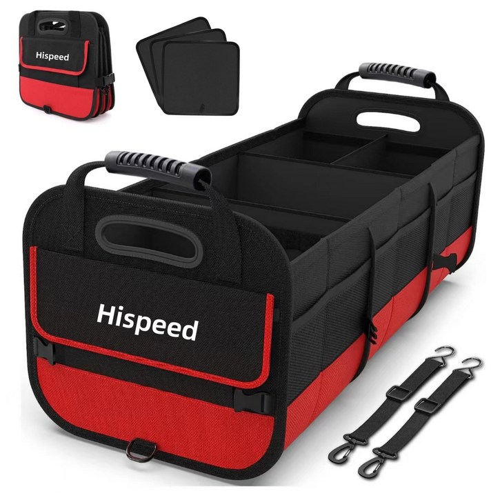 Hispeed 차량용 다용도 접이식 트렁크 정리 보관 수납함 93L, 블랙레드