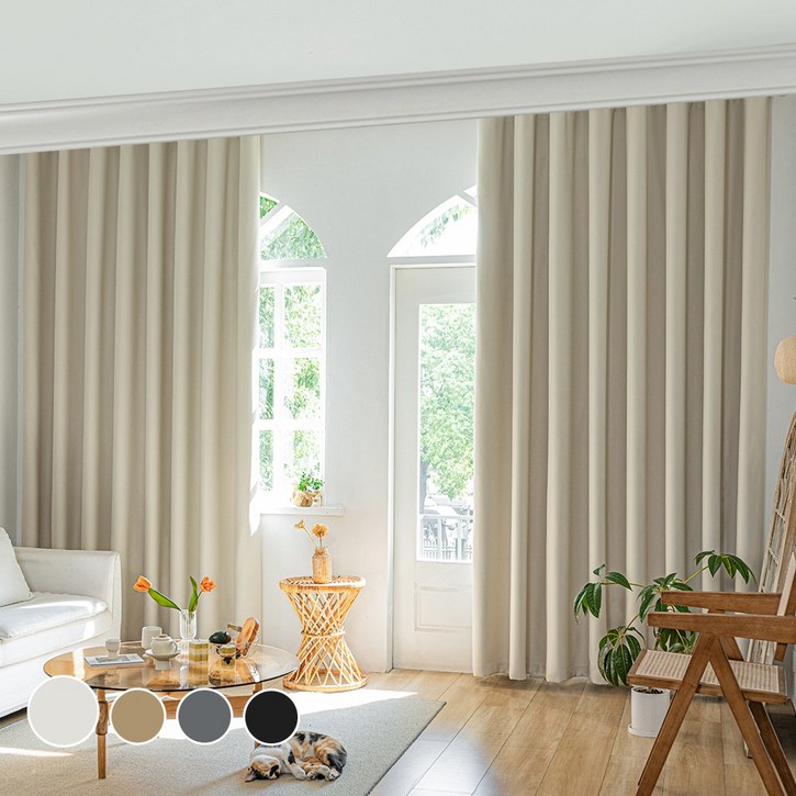 [1+1] HOMEY NEST 빛차단 3중직 단열 방풍 암막커튼 거실 커텐 핀형 레일형