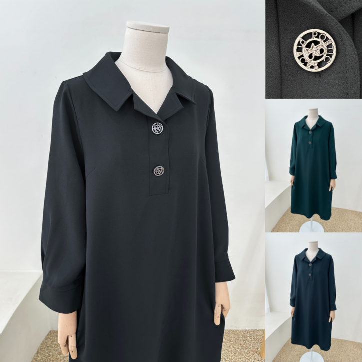 브이넥 반오픈 카라 롱원피스 중년여성 하객룩 정장 빅사이즈 봄가을 50대 60대 엄마옷