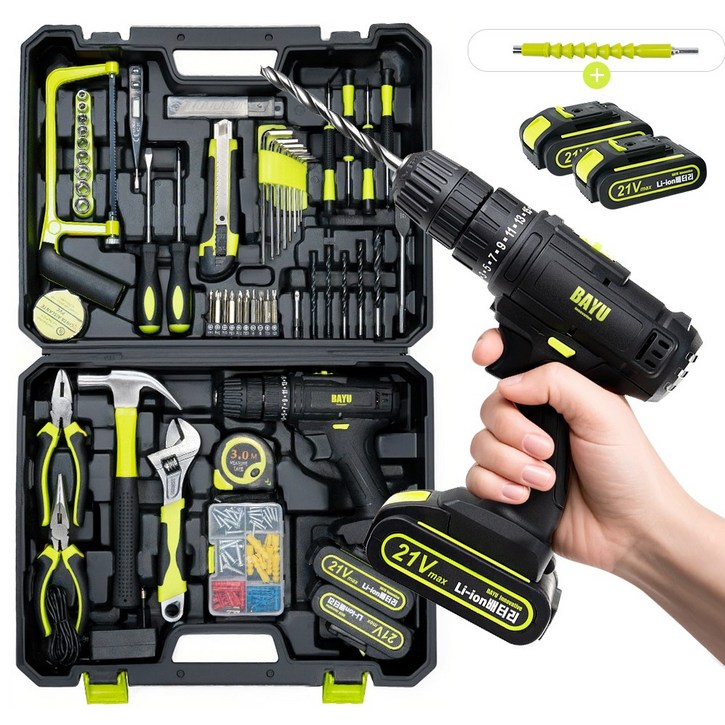 바유이 전동드릴 강력한 토크 전동드라이버 120pcs 공구세트, 1세트