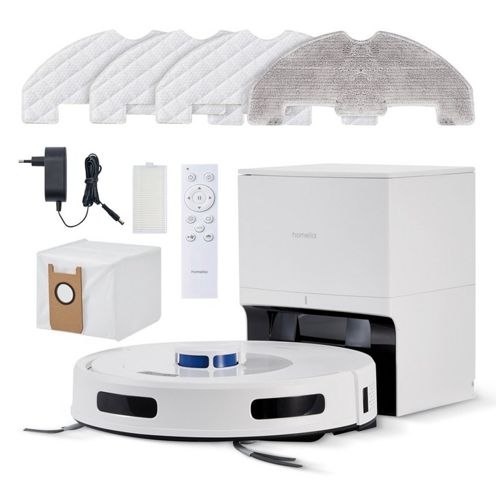 [신제품] 홈리아 로봇청소기 스마트 물걸레 청소 강력 흡입 자동충전, 화이트, 클린스테이션