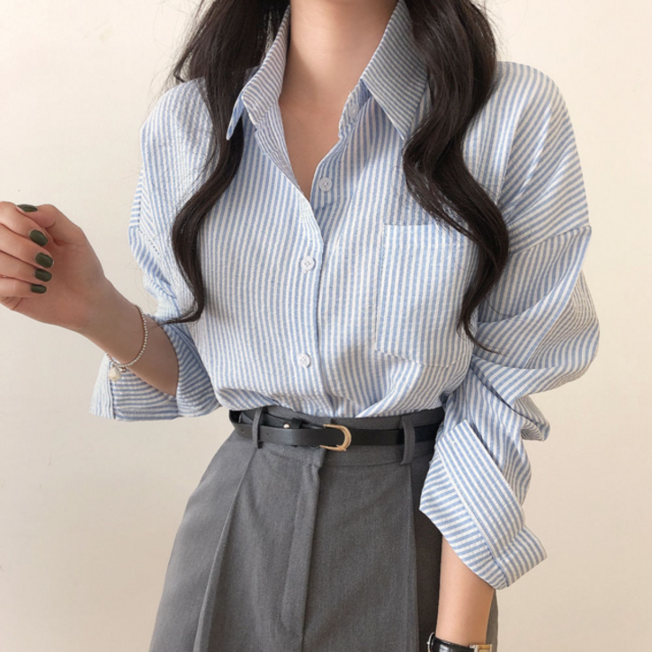 티앤트리 여성용 라인 루즈핏 스트라이프 긴팔 셔츠 5colors