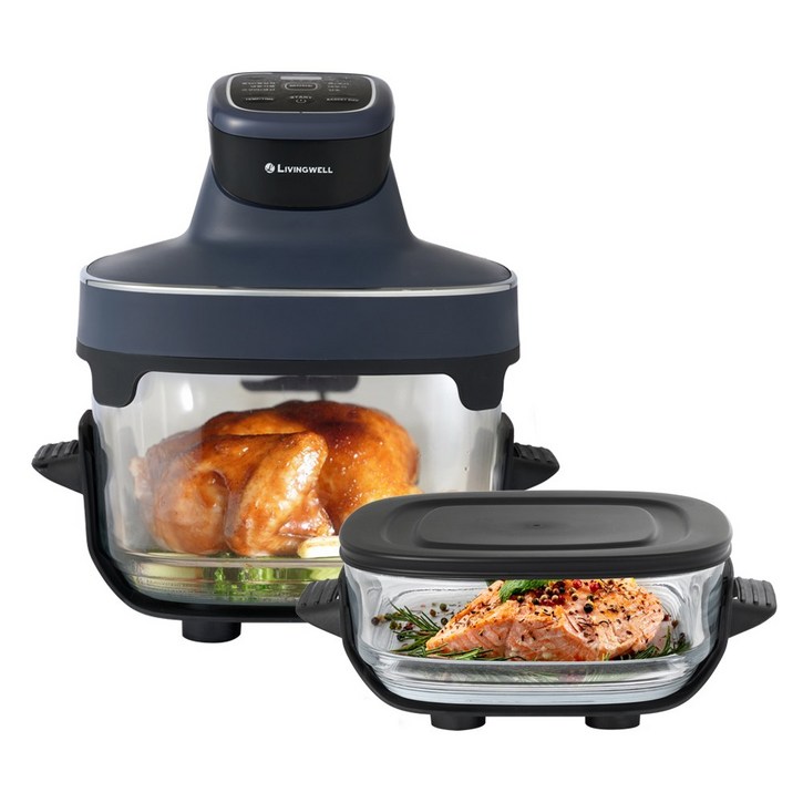 리빙웰 설거지 줄이는 원스탑 오픈형 글라스 에어프라이어 조리 식사 보관까지 한번에 /4.5L+2.5L/GL880, 단일, GL880