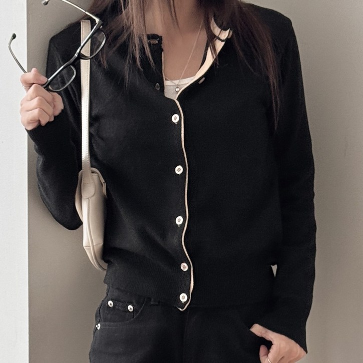 레이어드가디건 여성 여자 기본 배색 간절기 가디건 7 color 니트가디건