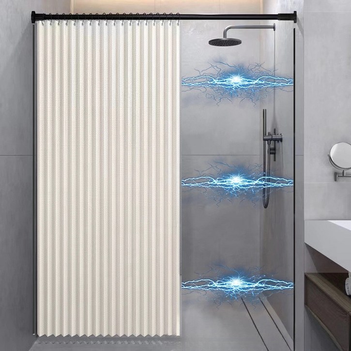 와뚜니 욕실 방수 샤워커튼 건습분리 커튼봉 세트 자석 고정 블라인드 디자인 욕실용 커튼, 1개, 베이지 카키