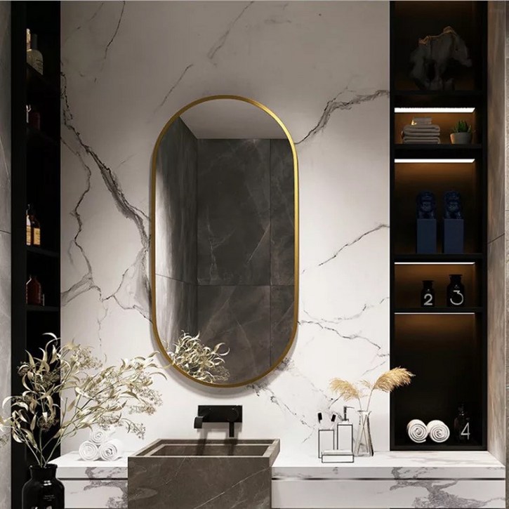타원형 골드 화이트 블랙 거울 화장대 욕실 카페 매장 인테리어 거울 500X800, 무광 화이트