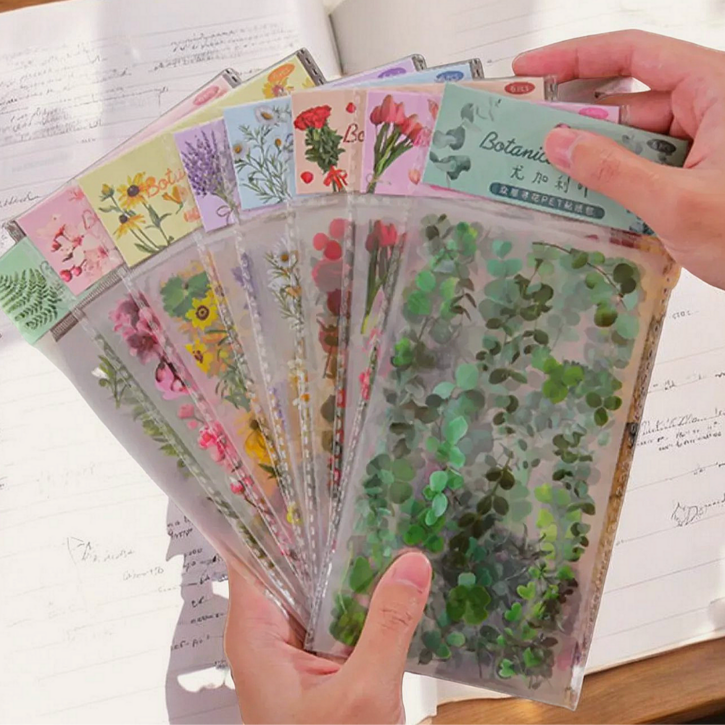 데이벤처 압화 자연 식물 꽃 투명 다꾸 스티커, 48장, 꽃36장나뭇잎12장