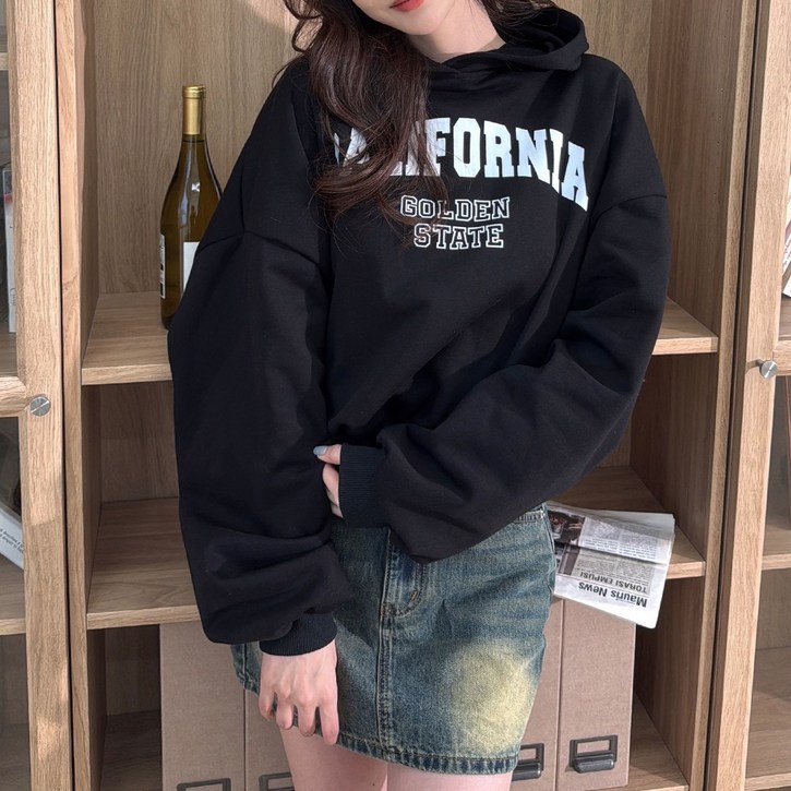메이징 여성 봄가을 루즈핏 벌룬 소매 후드 프린팅 맨투맨 티셔츠