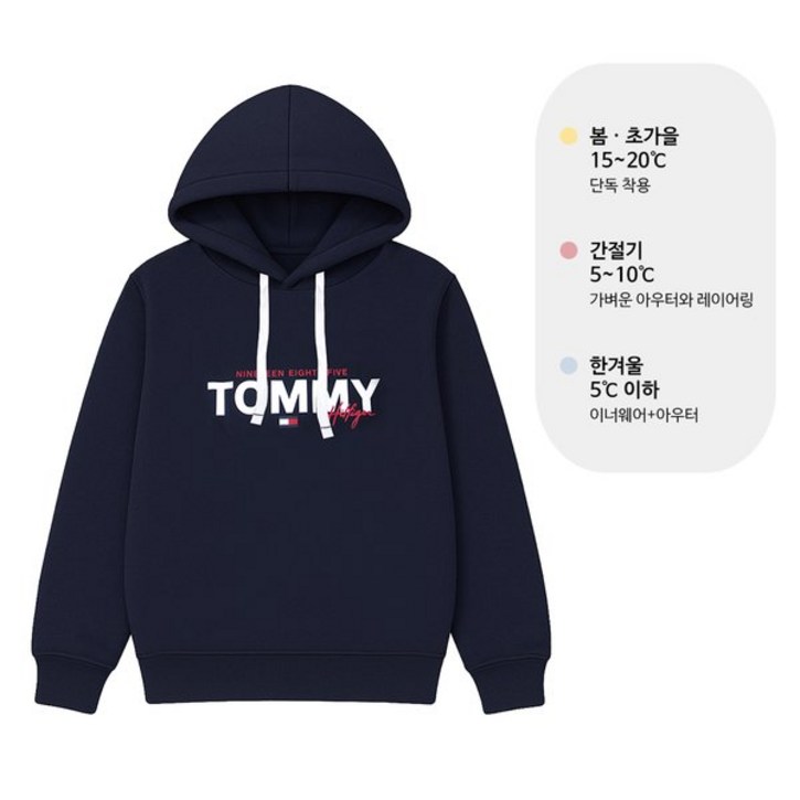 정품 타미힐피거 후드 티셔츠 브루스드백 플리스 남성 후디 네이비 09T4530411