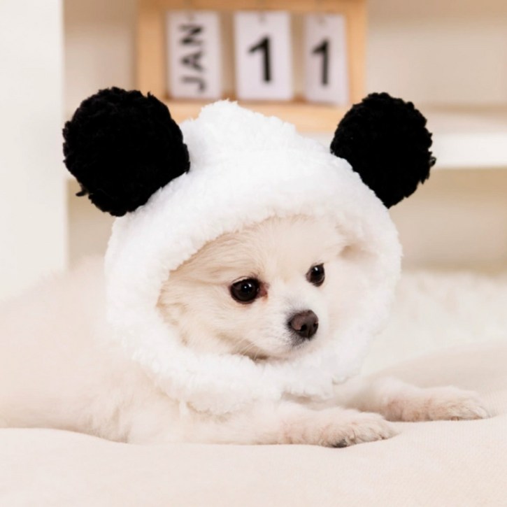 다잇대 따뜻보들 겨울필수 강아지 방한모자, 1개, 흑백