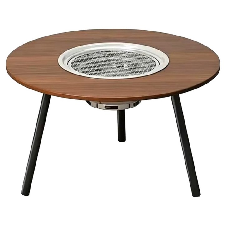 캠핑 화로 테이블 58cm 야외 원형 10P 철망포함 바비큐 불멍 화로대 탁자, 원목(석쇠10개포함)