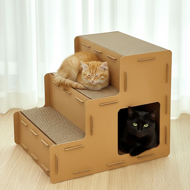 코멧 펫 고양이 계단형 스크래쳐 하우스