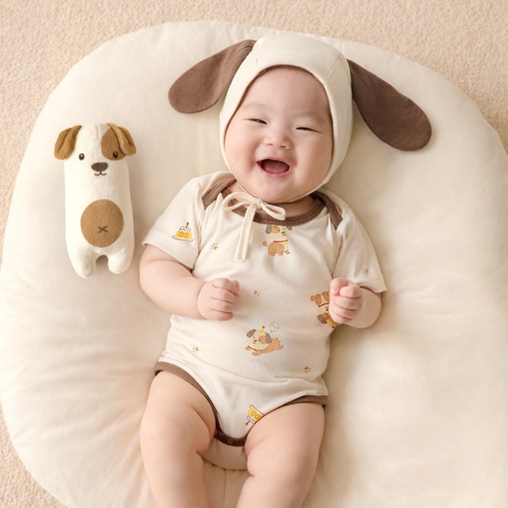 ikii 신생아용 바디수트 반소매  모자  인형 세트