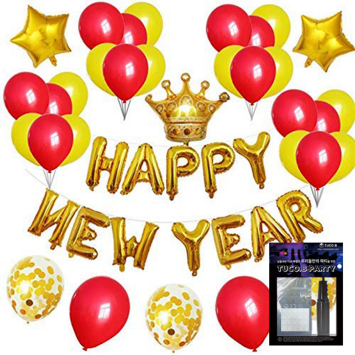 투코비 새해 장식 풍선  손펌프  고정테이프 세트