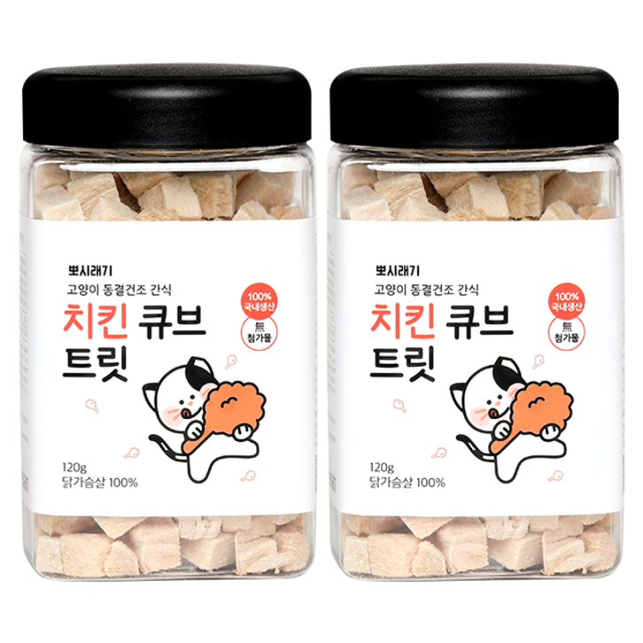 뽀시래기 고양이 동결건조 간식 큐브 트릿, 치킨, 120g, 2개 - 쇼핑뉴스
