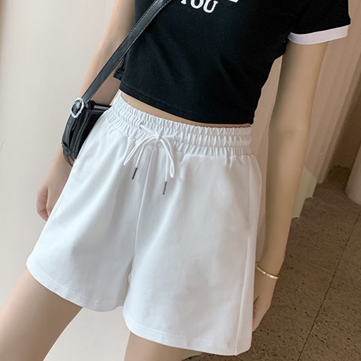 구디프 여성용 A핏 하이웨이스트 와이드 캐주얼 밴딩 반바지