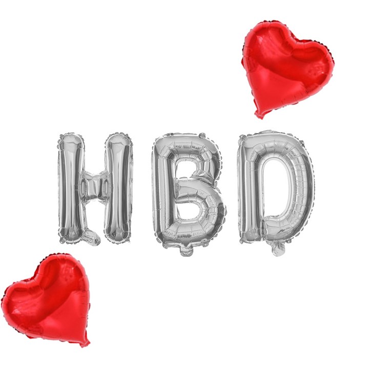 생일파티 해피벌스데이 은박풍선 HBD + 하트 2p 세트, 실버(HBD), 레드(하트), 1SET_KOR