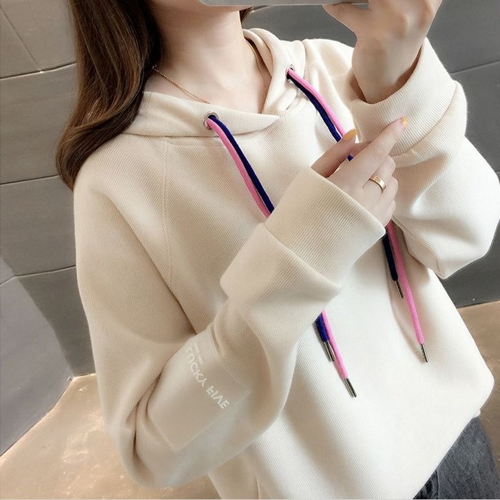 밀크봉봉 여성용 무지 오버핏 후드티