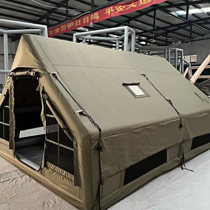 48인용 인플레이터블 캠핑 텐트  퀵설치 에어텐트, 4계절 방수 휴대용 아웃도어 텐트 스토브 잭 포함, 메쉬 창문  도어, 초대형 캐노피 리빙룸 설계로 캠핑 및 야외 활동, 그린