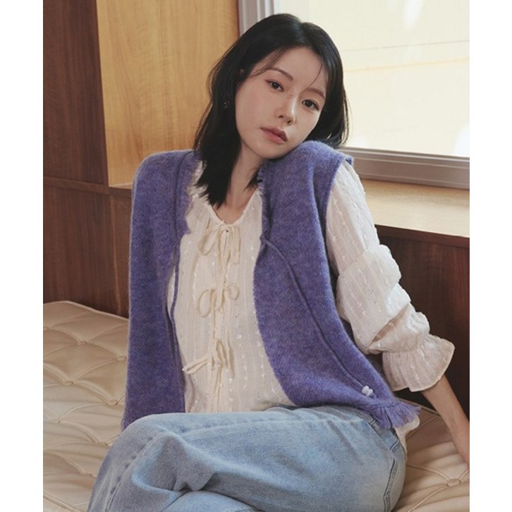 매장정품 더엣지 THEATG 25FW 프린지 오픈 니트 베스트 2061761963 129386