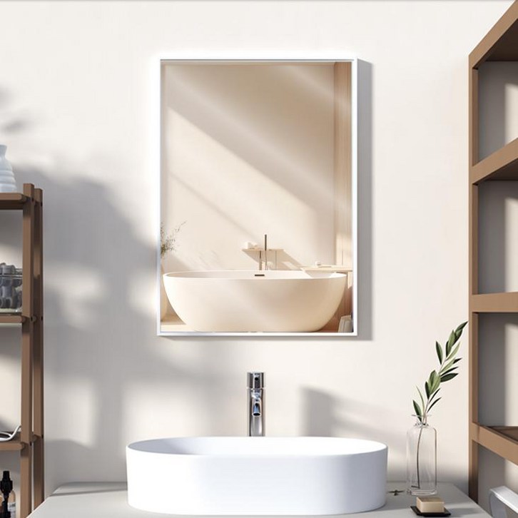 뷰티피크 사각형 벽거울 화장대거울 욕실거울 강화안전유리, 화이트50cm