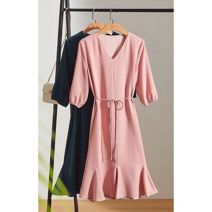 와이스토리 하늘하늘 쉬폰 브이넥 반팔원피스