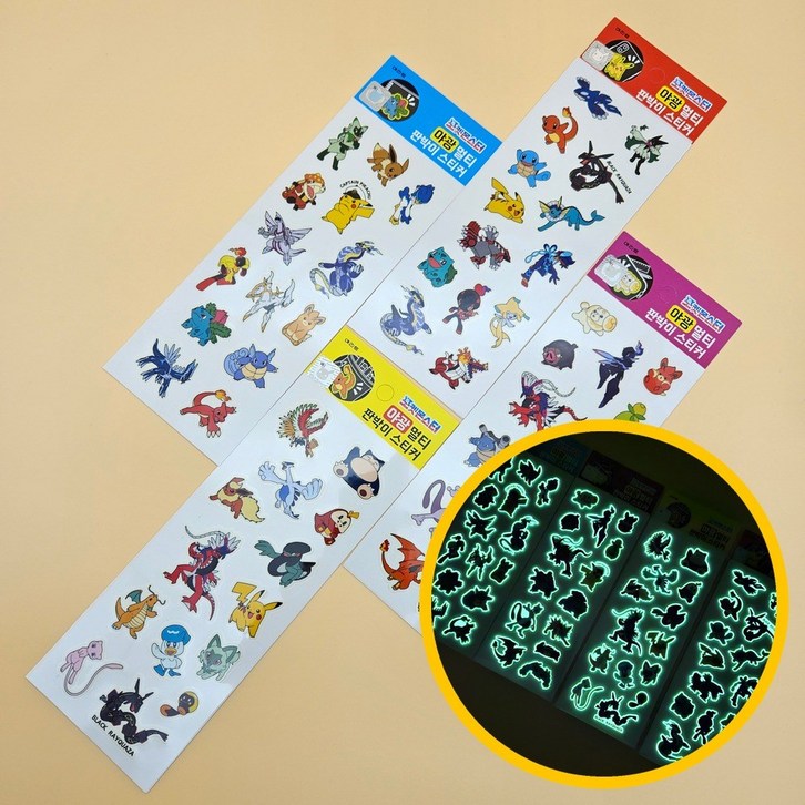 1500 포켓몬스터 야광 멀티 판박이 스티커 1개 랜덤  포켓몬 판박이 스티커 야광 판촉 홍보 마켓데이