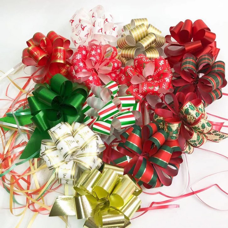 크리스마스 리본 랩핑 12장들이 선물 리본 원터치 리본 선물 리본 장식용 수예 재료 귀엽다 (컬러(크리스마스))